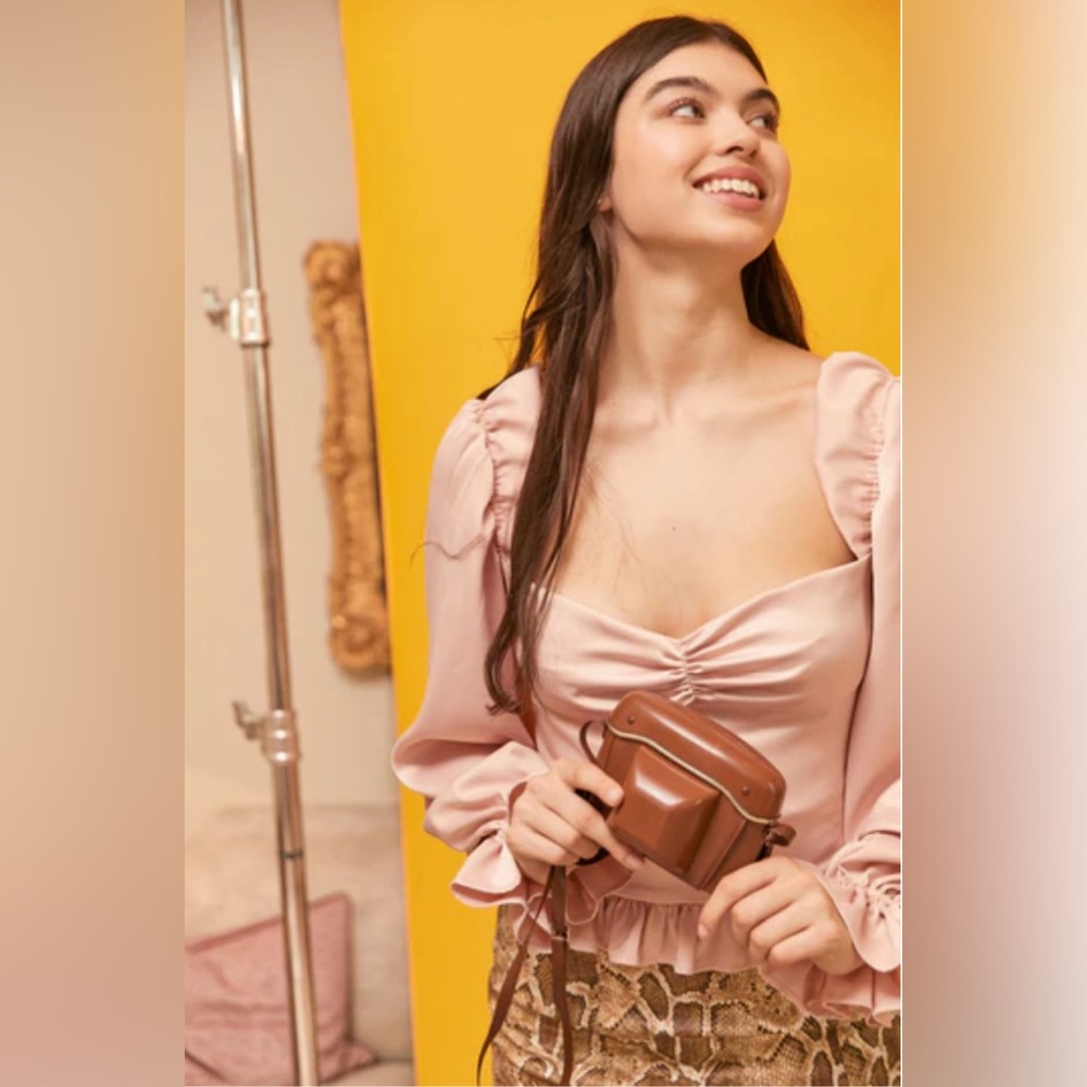 La Semaine PARIS -  Pink La Feminine Satin Blouse